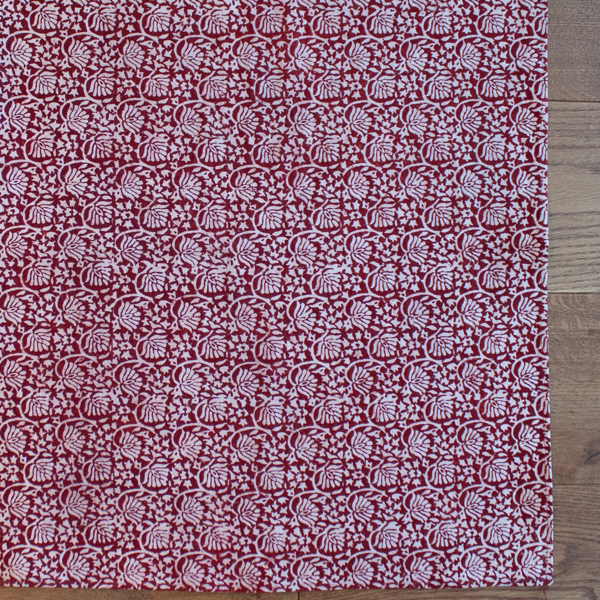 Lotus Flower Hand-block Print Area Rug - Red