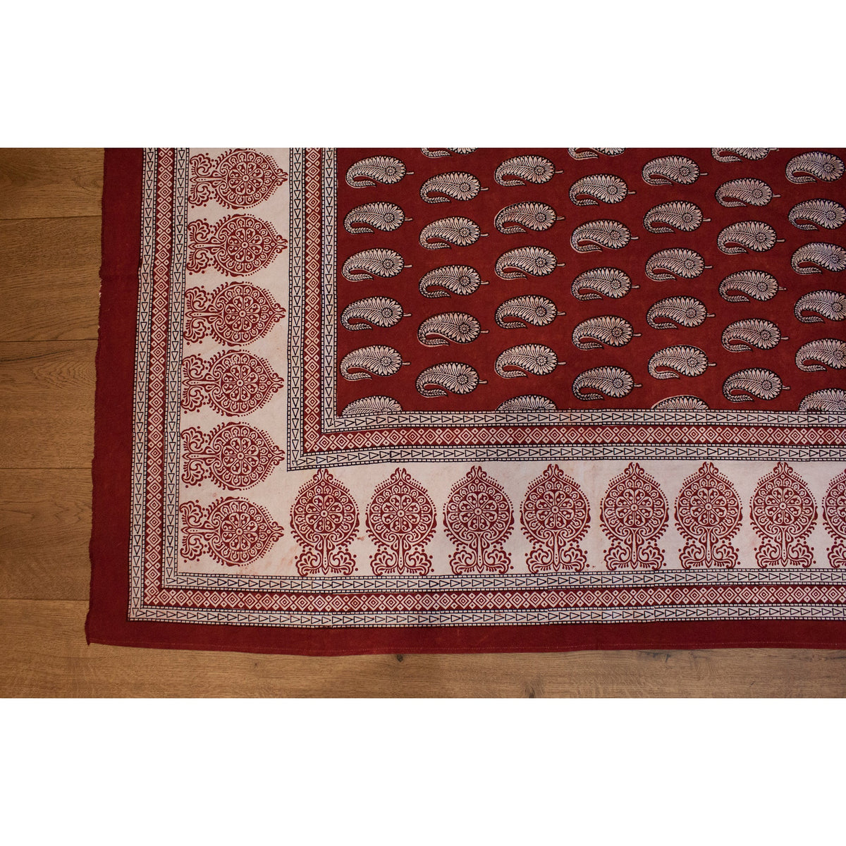 Paisley &amp; Ambi Hand Block Print Area / Runner Rug - Red White