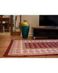 Paisley & Ambi Hand Block Print Area / Runner Rug - Red White