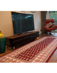 Paisley & Ambi Hand Block Print Area / Runner Rug - Red White