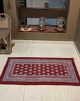 Paisley Jaal Hand-block Print Rug - Red White