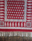 Traditional Paisley Jaal & Border Hand-block Print Rug - Red White