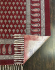 Traditional Paisley Jaal & Border Hand-block Print Rug - Red White