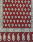 Traditional Paisley Jaal & Border Hand-block Print Rug - Red White