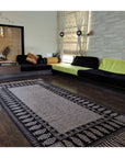 Floral Jaal & Paisley Hand-block Print Rug - White Black