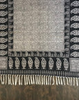 Floral Jaal & Paisley Hand-block Print Rug - White Black