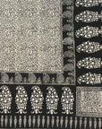 Floral Jaal & Paisley Hand-block Print Rug - White Black