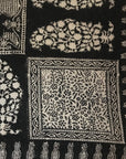 Floral Jaal & Paisley Hand-block Print Rug - White Black