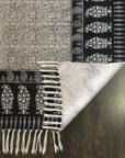 Floral Jaal & Paisley Hand-block Print Rug - White Black
