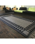Floral Jaal & Paisley Hand-block Print Rug - White Black