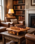 Handcrafted Olive Wood Chess Set with Drawer | Live Edge Red or Black Board