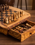 Handmade Olive Wood Chess Set with Storage Drawer - Luxury Wooden Board Game