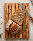 Handcrafted Olive Wood Bread Cutting Board with Crumb Catcher | 32x20 cm