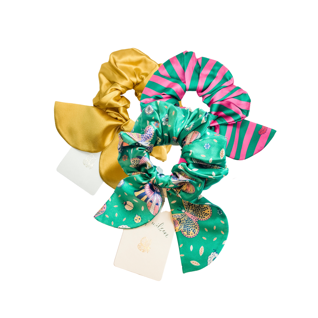 Bella Silk Scrunchie in Flamingo Stripe