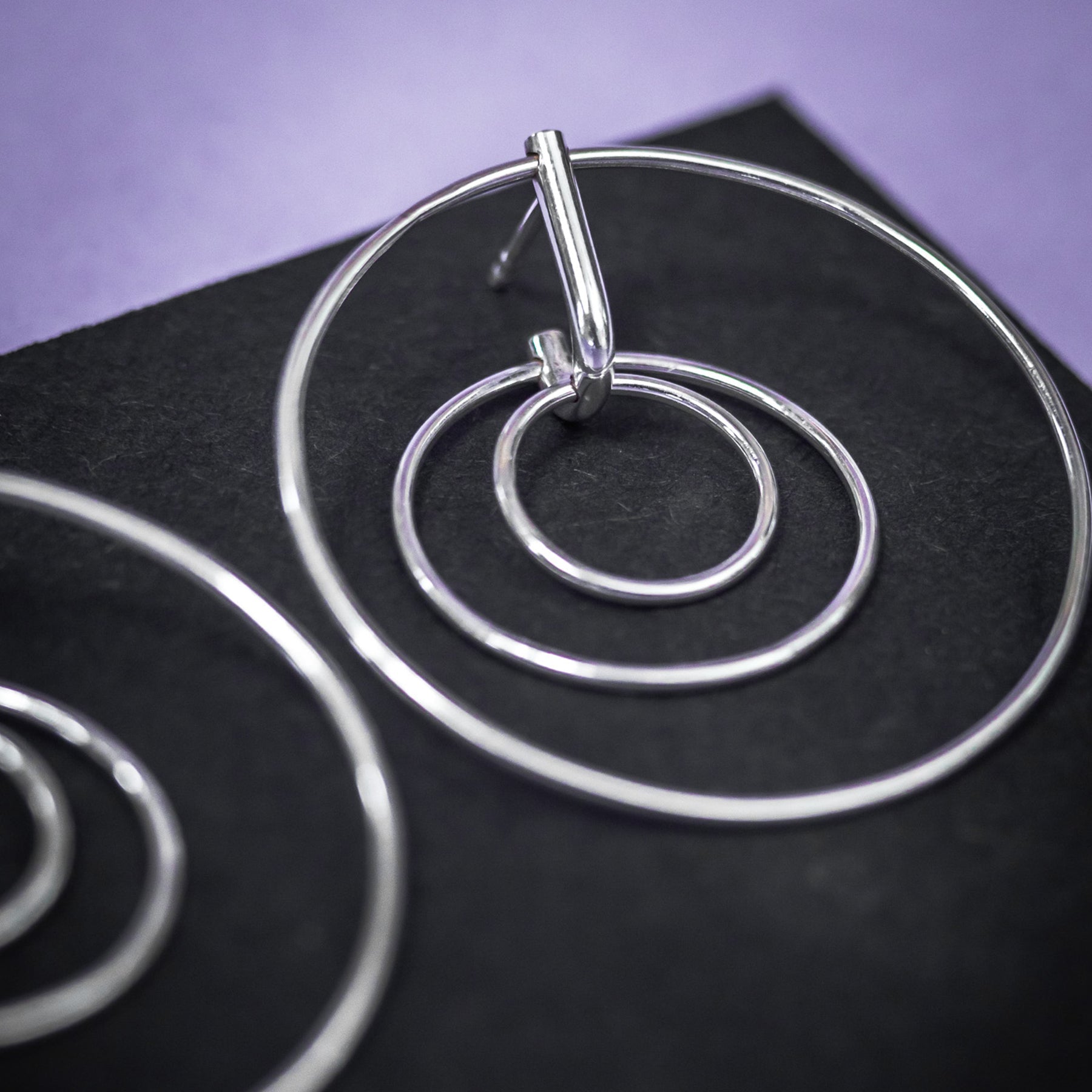 Triple Layer Silver Circle Earrings