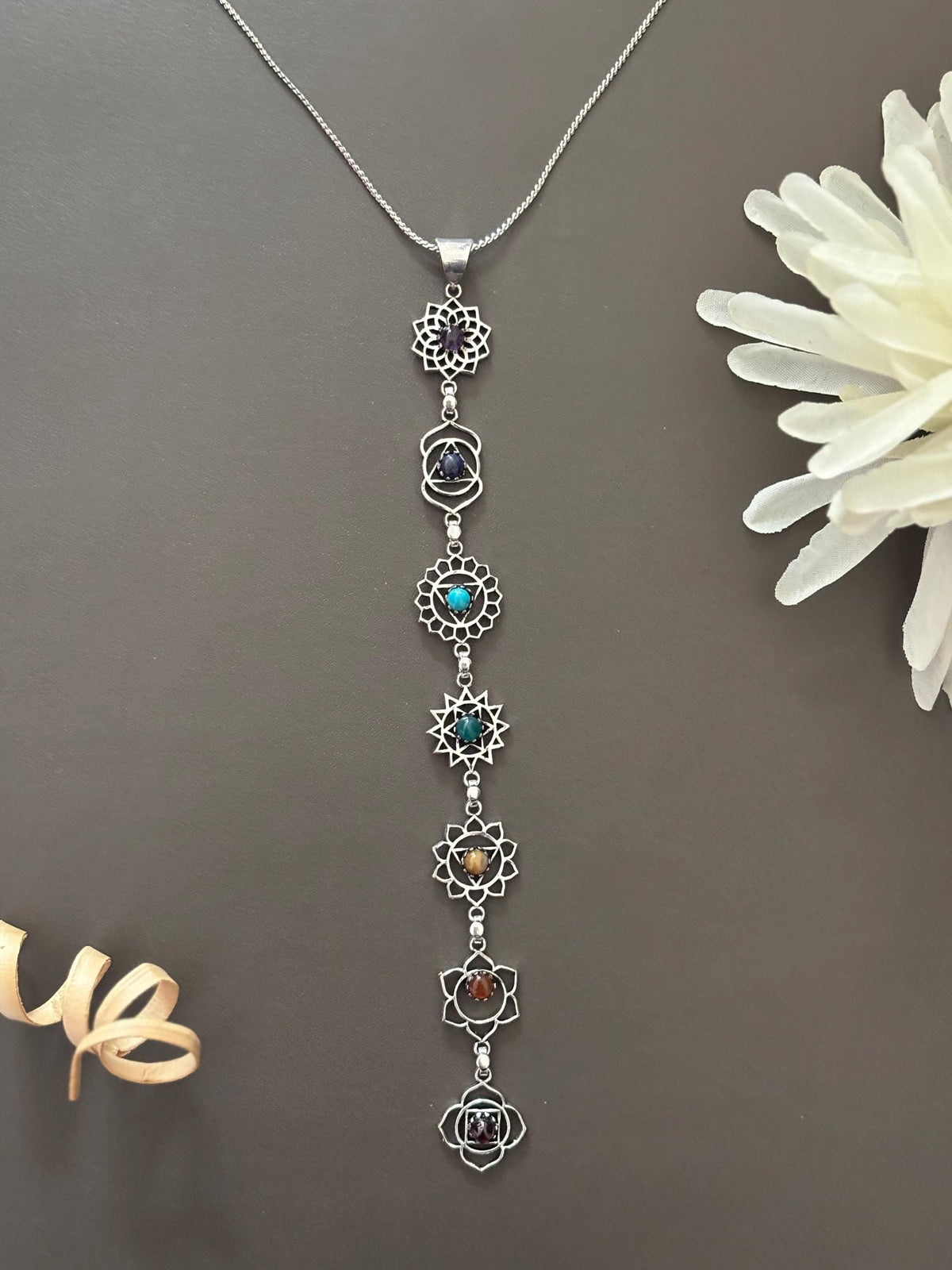 7 Chakra Energy Healing Gemstone Pendant Necklaces – Gold &amp; Silver Finish