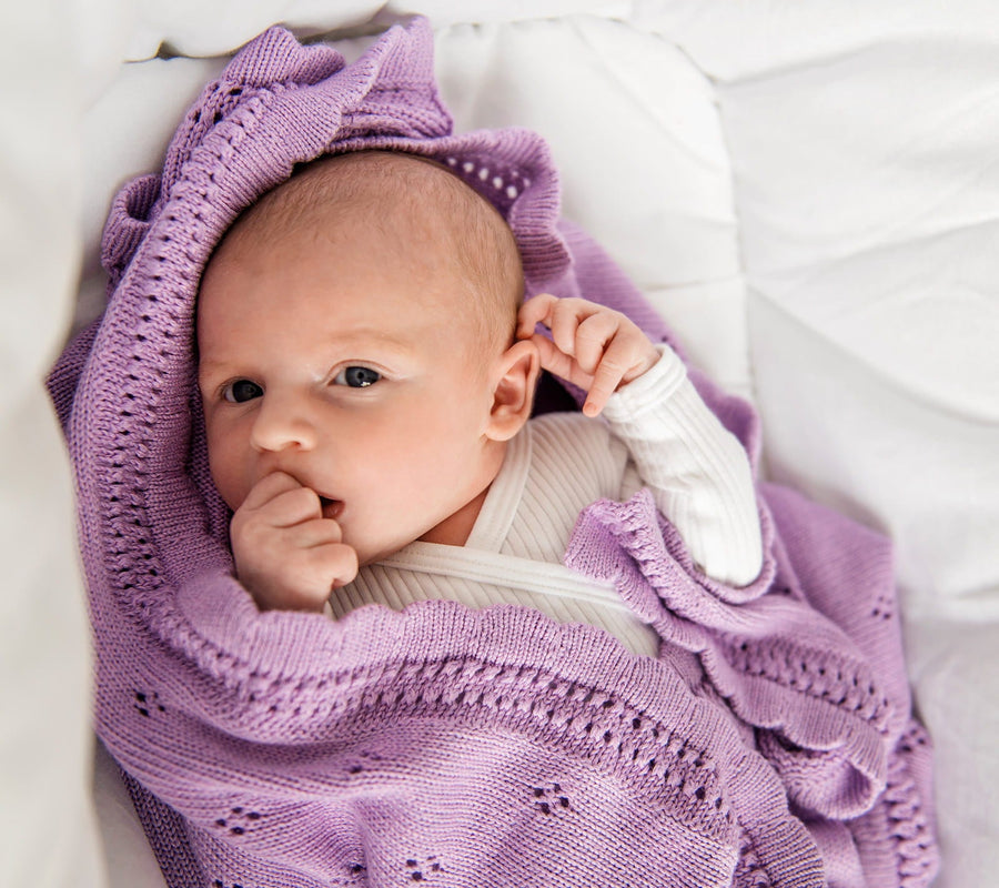 Soft cellular bamboo baby blanket - Lavender - Daisy