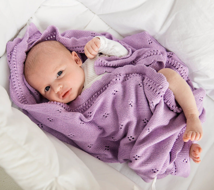 Soft cellular bamboo baby blanket - Lavender - Daisy