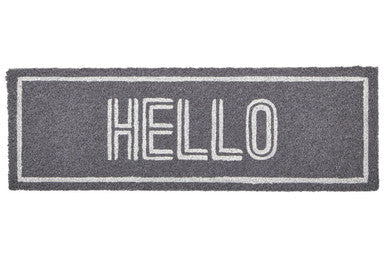 Hello Grey and White Rectangular Coir Doormat | Filta