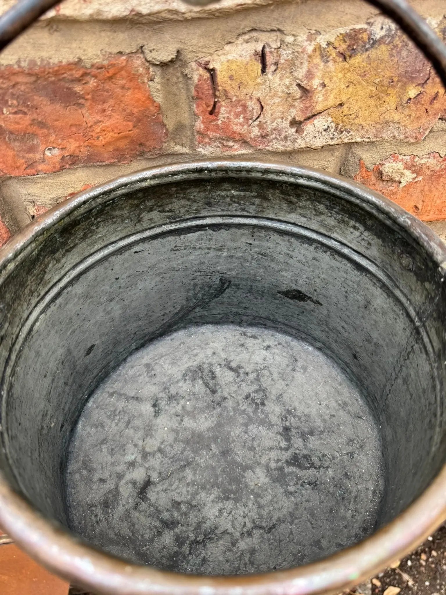 Antique Copper Cauldron Pot with Riveted Iron Handle &amp; Dovetail Planter Pot  B