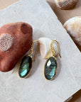 Oval Labradorite Drop Earrings in Gold