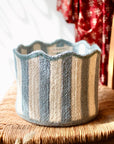 Stripy Scalloped Baskets - Dusty Blue