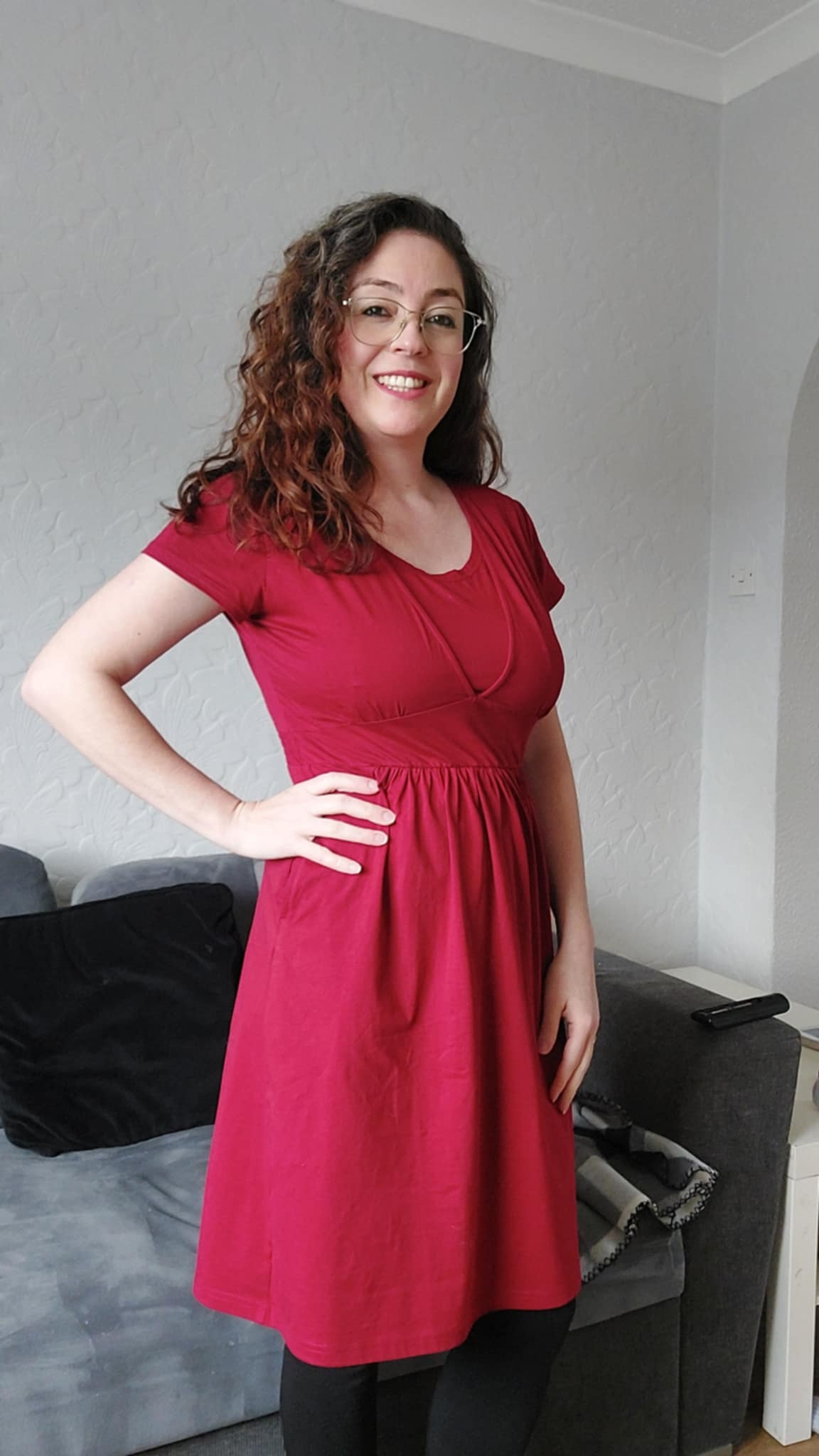 Burgundy Cotton Breastfeeding Dress | Nursing Dress | Knee Length Feeding Dress