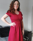 Burgundy Cotton Breastfeeding Dress | Nursing Dress | Knee Length Feeding Dress