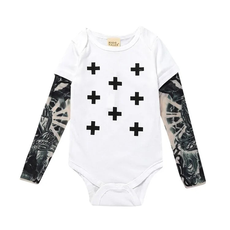 Long Sleeve Tattoo Print Romper for Baby Boys - Edgy Cotton Bodysuit by Baby Lamby at brixbailey.com