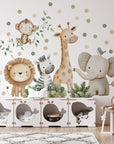 Watercolor Safari Animals Wall Decals, Removable Nursery Decor