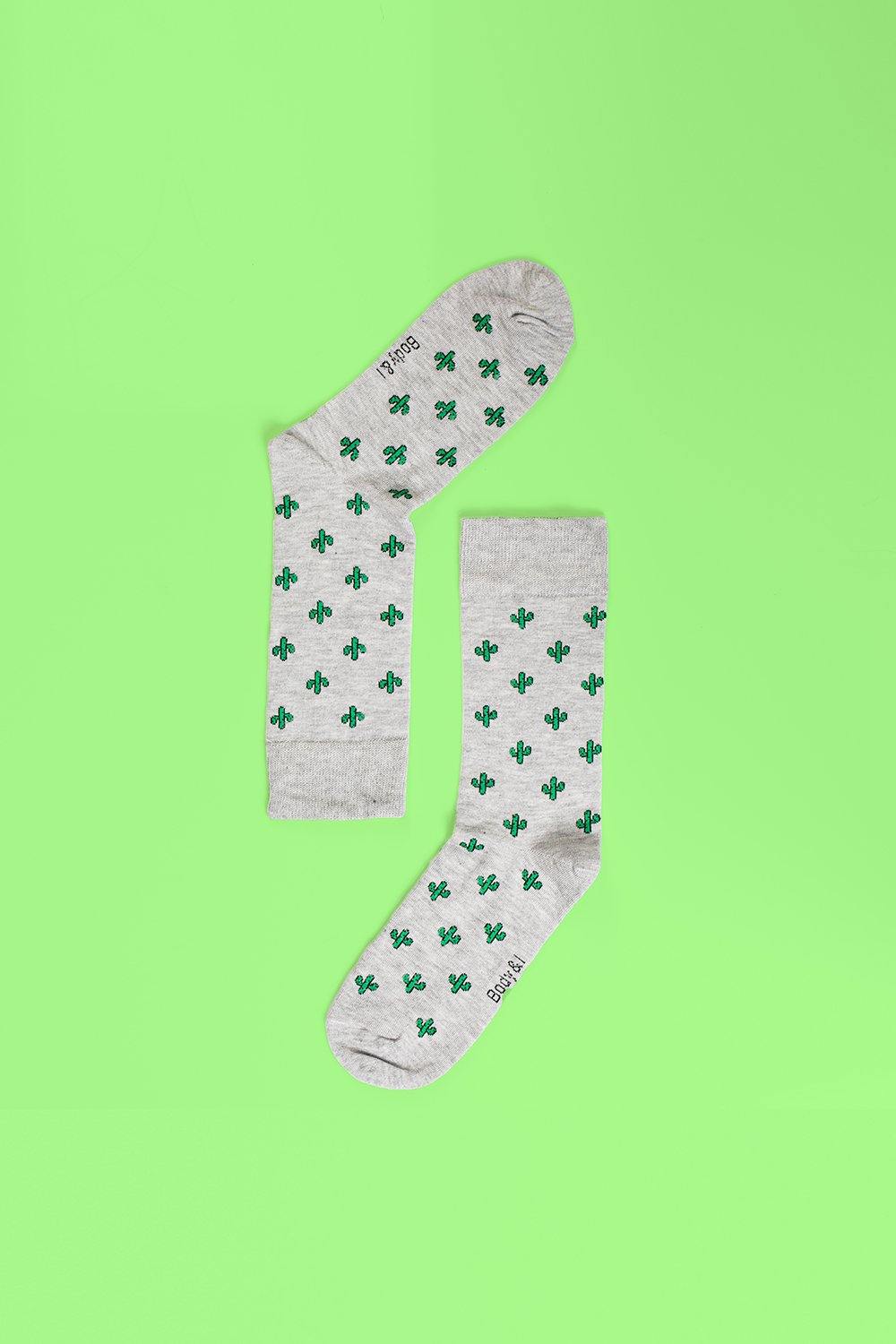 Luxury cactus print socks, premium cotton blend, cozy plant-themed design, best-selling autumn style, pack of 4 by Body and I at brixbailey.com