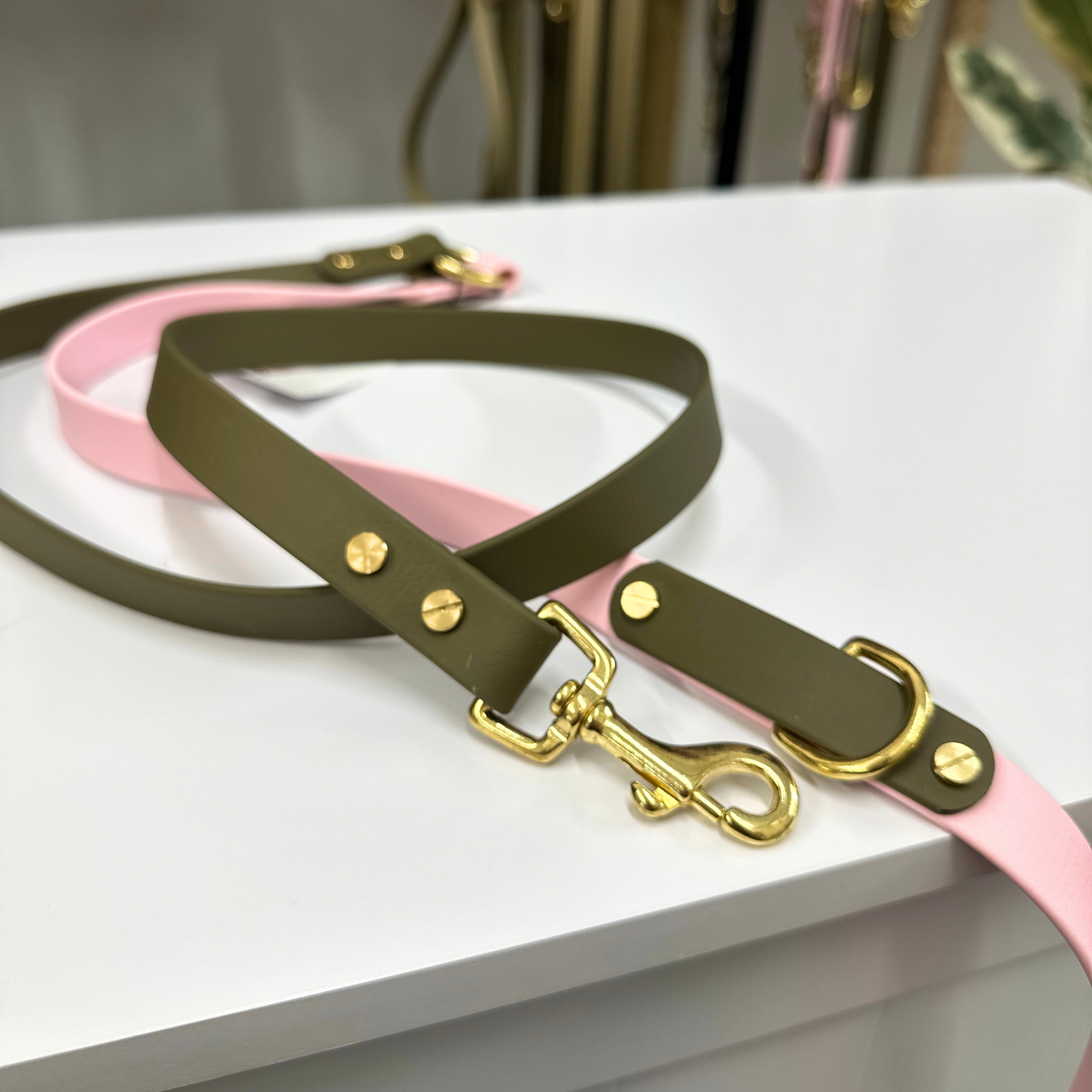 Petra Multiway Dog Lead in Olive &amp; Pastel Pink