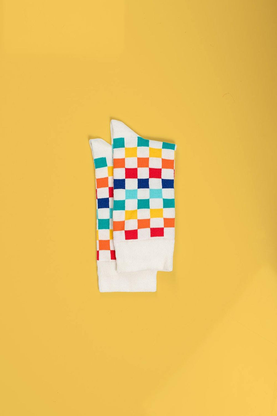Premium white and grey checker socks, stylish squared design, 80% cotton, elasticated band, sizes 4-8 UK, best-selling playful patterned staples by Body and I at brixbailey.com