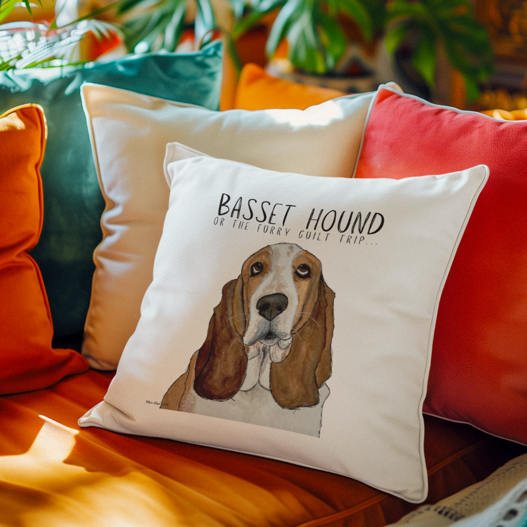 Basset Hound Cushion Cover – Guilt-Tripping in Style!