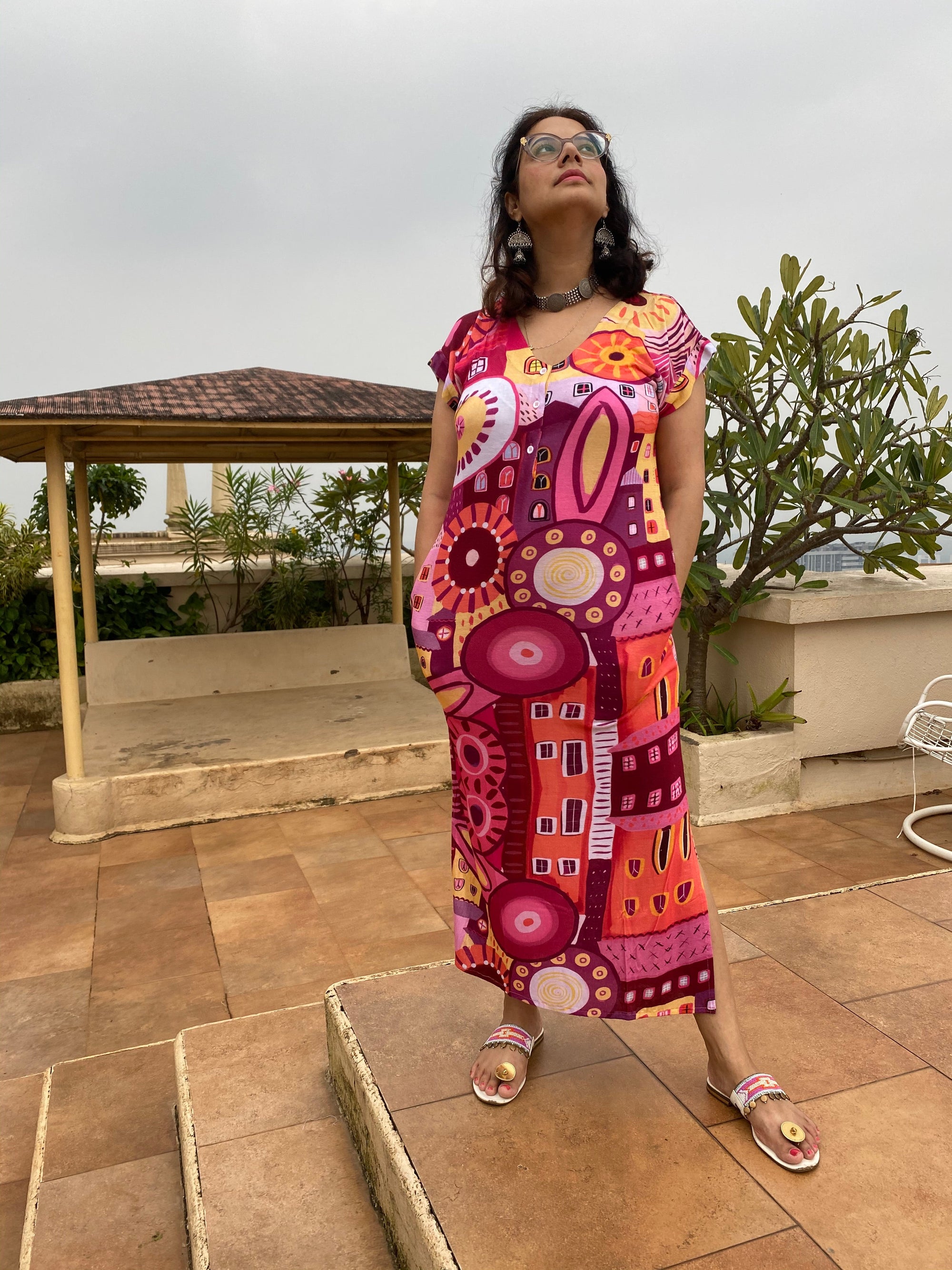 Plum Summer in the City "My Mojo" Lounge Dress | Soft Jersey Knit Organic Cotton | Oversized House Dress-0