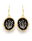 Dance of Stamens Medium Earring, Gold Plated Hollow Bezel with Black Spinel