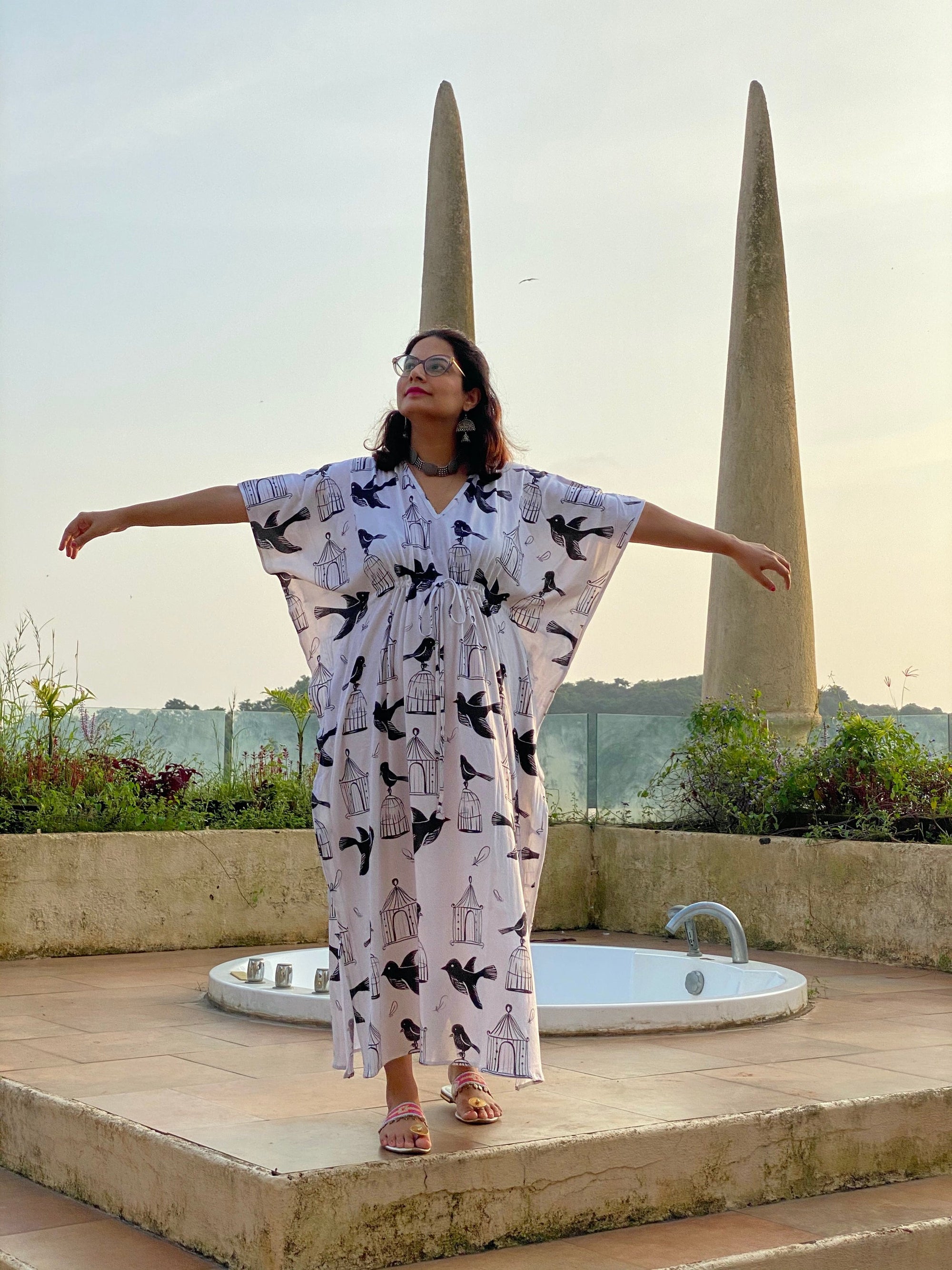 White Free Thinker "Timeless" Style Caftan | Soft Jersey Knit Organic Cotton | Perfect Loungewear House Dress-0