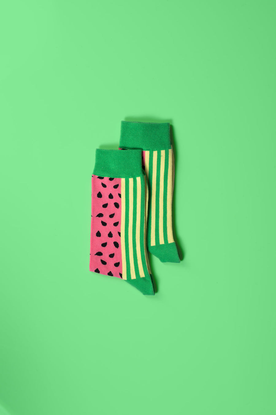 Luxury watermelon print socks for men, premium cotton blend, stylish spring-themed design, best-selling comfy footwear by Body and I at brixbailey.com