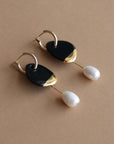 Pearl and Porcelain Black Earrings