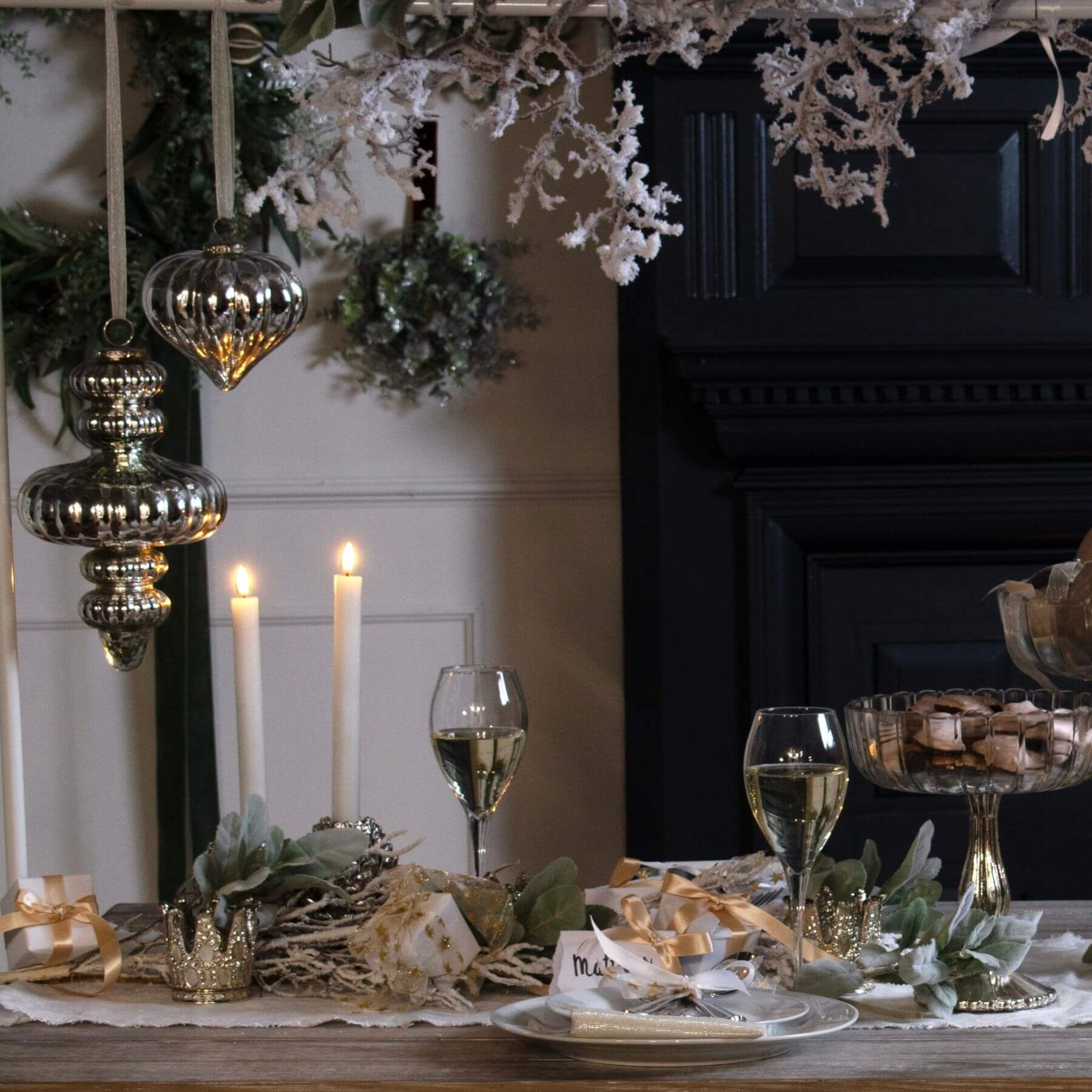 Large Antique Silver Glass Christmas Ornament