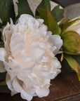 Lifelike white artificial peony flower with realistic petals, perfect for home decor, 52cm tall, high-quality plastic. by Sostter at brixbailey.com