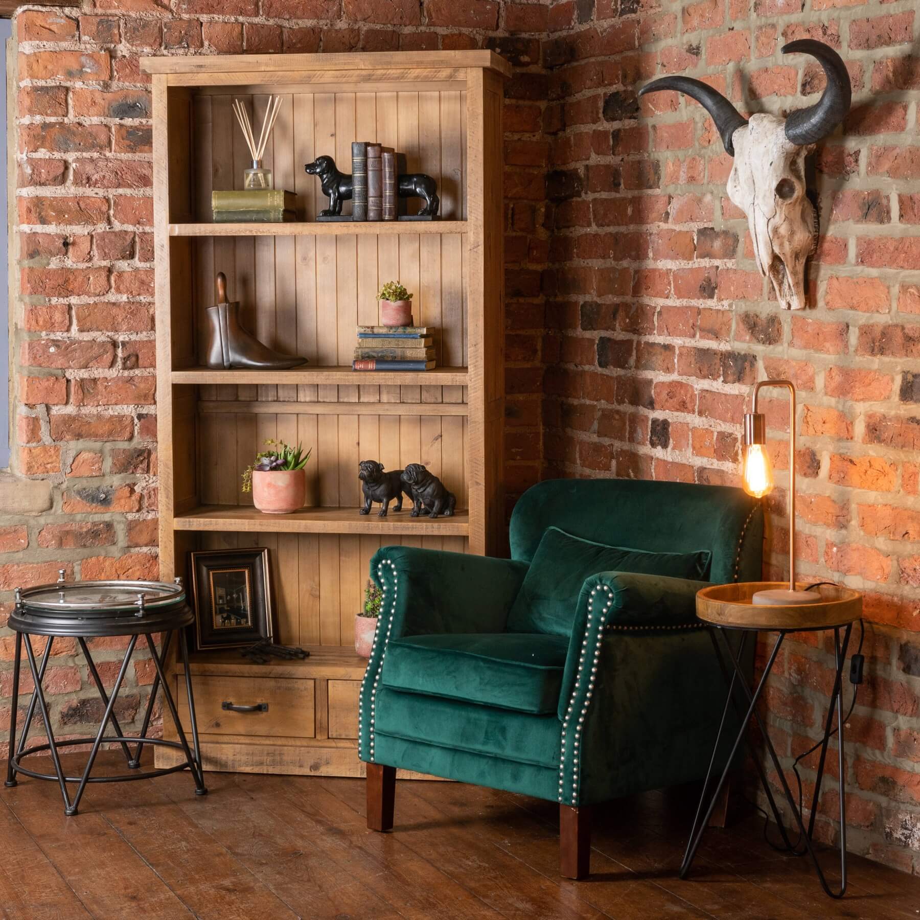 Copper Bare Bulb Table Lamp with Natural Stone Base