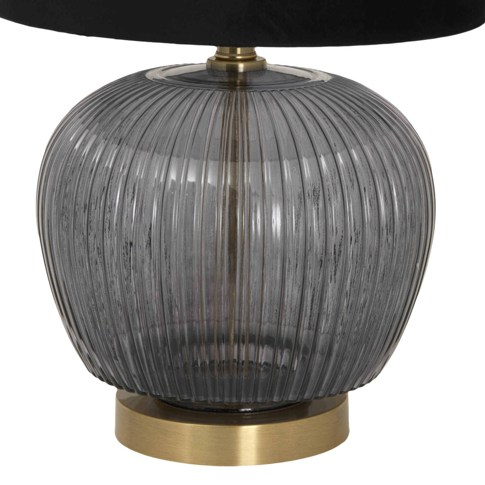 Black Ribbed Glass Table Lamp with Velvet Shade