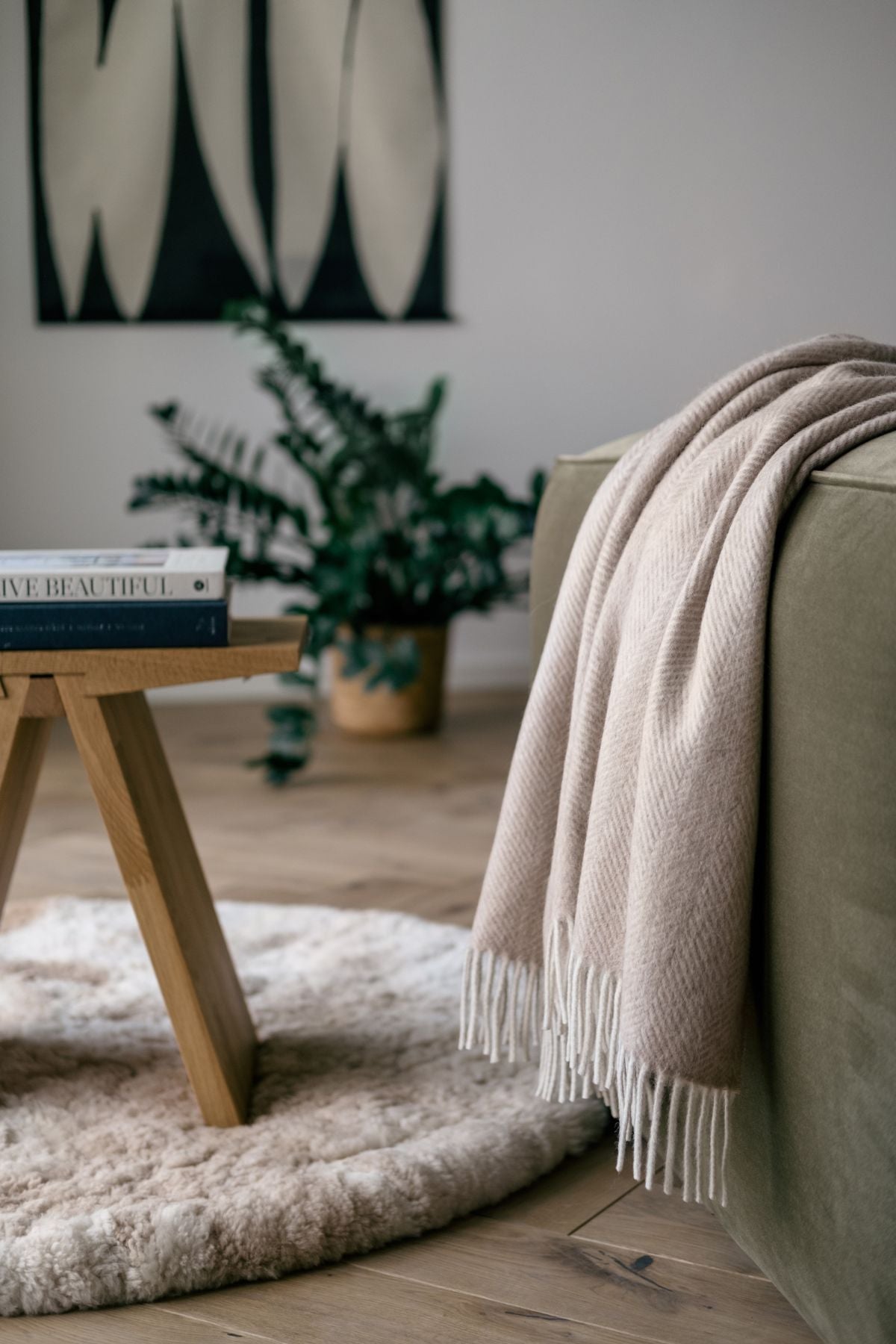 Natural Alpaca Wool Throw Classic Fishbone
