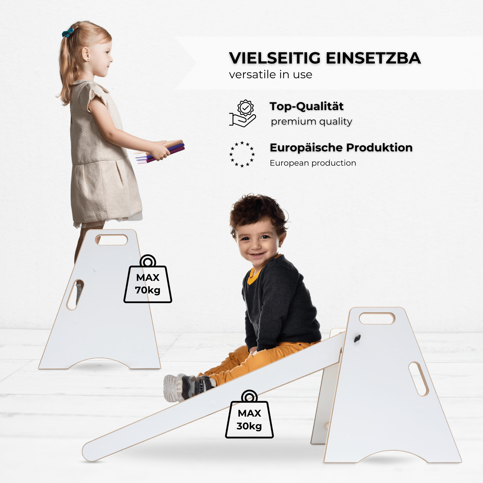 MAMOI® Kinder Indoor Rutsche – 2-in-1 Holzrutsche & Tritthocker | Montessori Kinderrutsche & Küchenhelfer-1