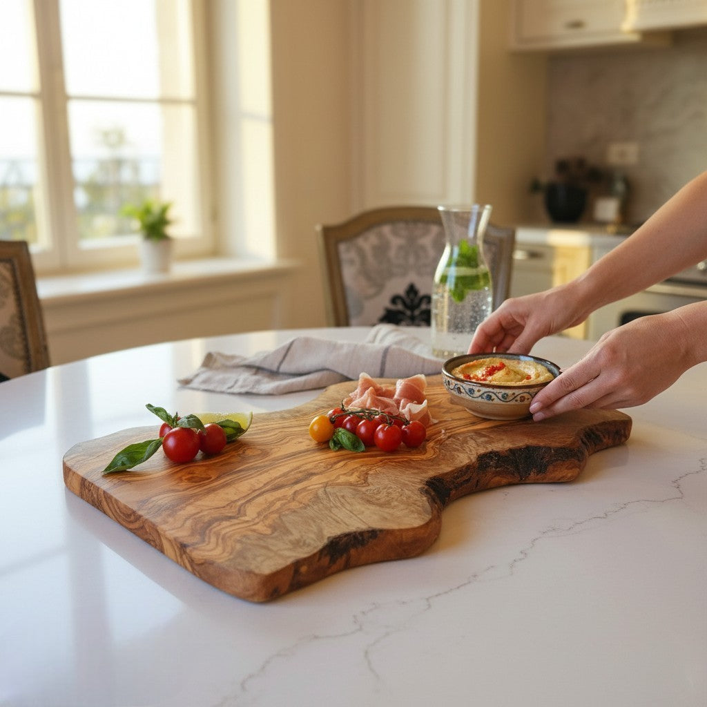 Large Handmade Olive Wood Freeform Serving Board | Extra Large Live Edge Charcuterie &amp; Chopping Board | Unique Grain | 35–60 cm