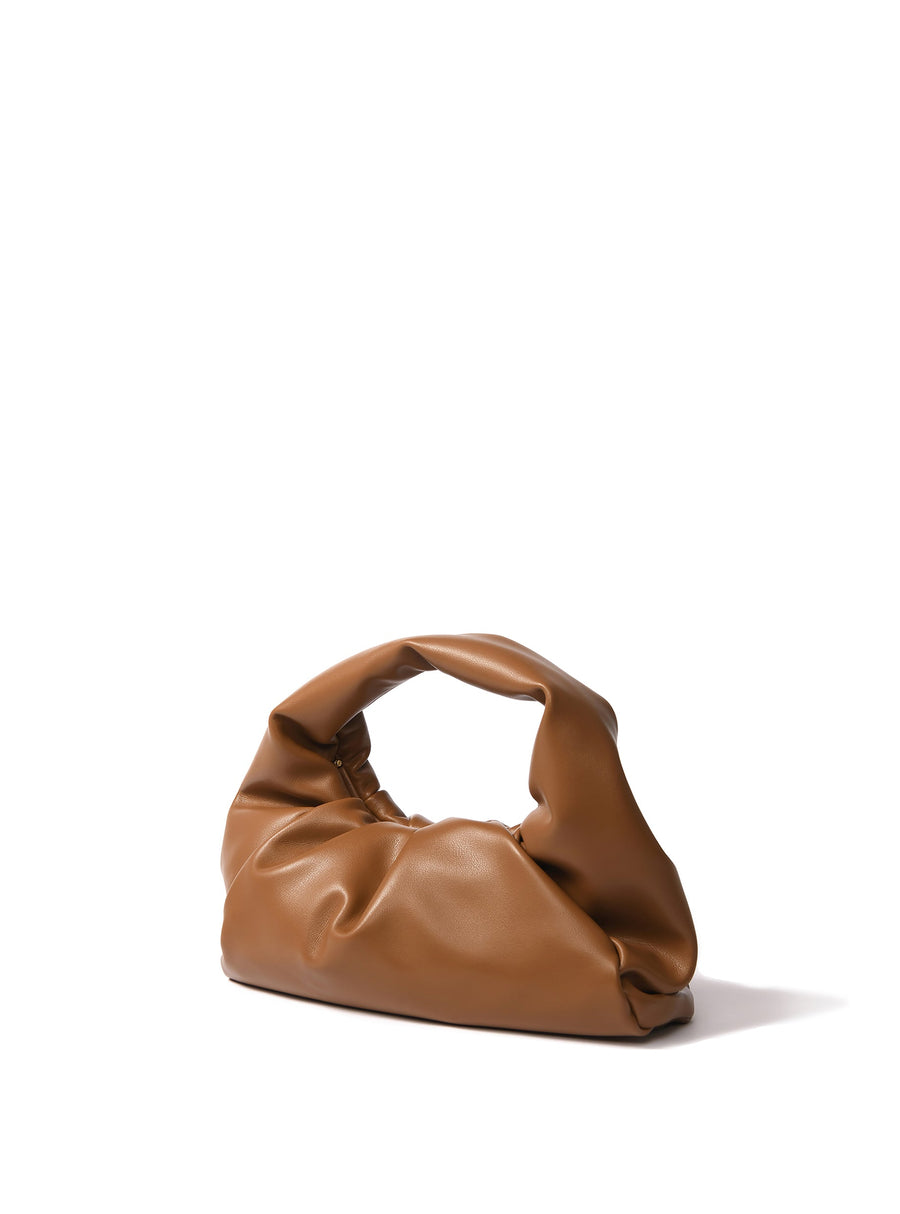 Luxury Marshmallow Croissant Bag, Premium Soft Leather Handbag in Caramel, Stylish Evening Purse, Trending Designer Shoulder Bag by Bob Oré at brixbailey.com