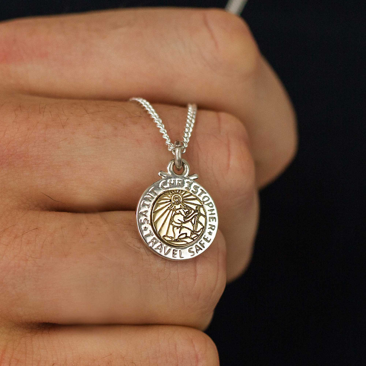 Personalised St Christopher Necklace - Silver &amp; Solid Gold