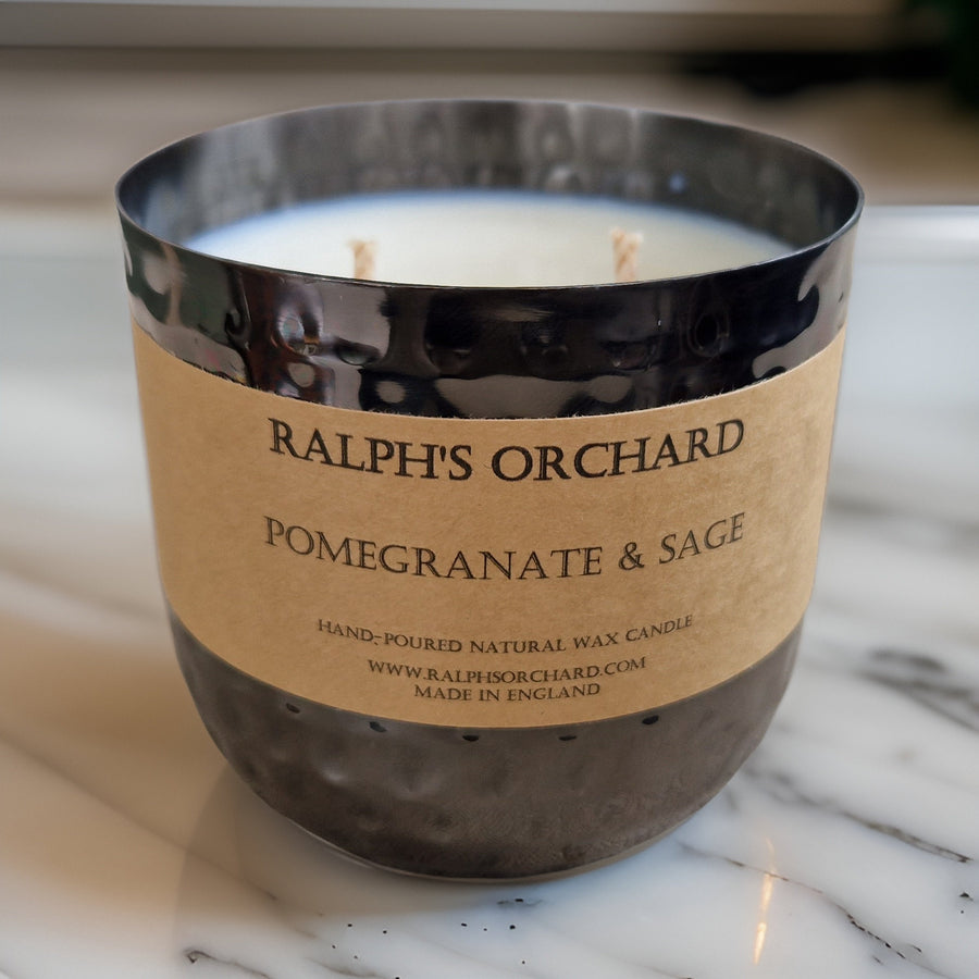 Premium 2-wick dimpled black candle, hand-poured in England, luxury eco-friendly soy wax, elegant home decor, best-selling classic scent by Ralph's Orchard at brixbailey.com
