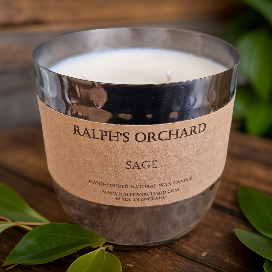 Premium Sage Purification Candle with organic clary sage essential oil, hand-poured in England, luxury soy coconut wax blend by Ralph's Orchard at brixbailey.com
